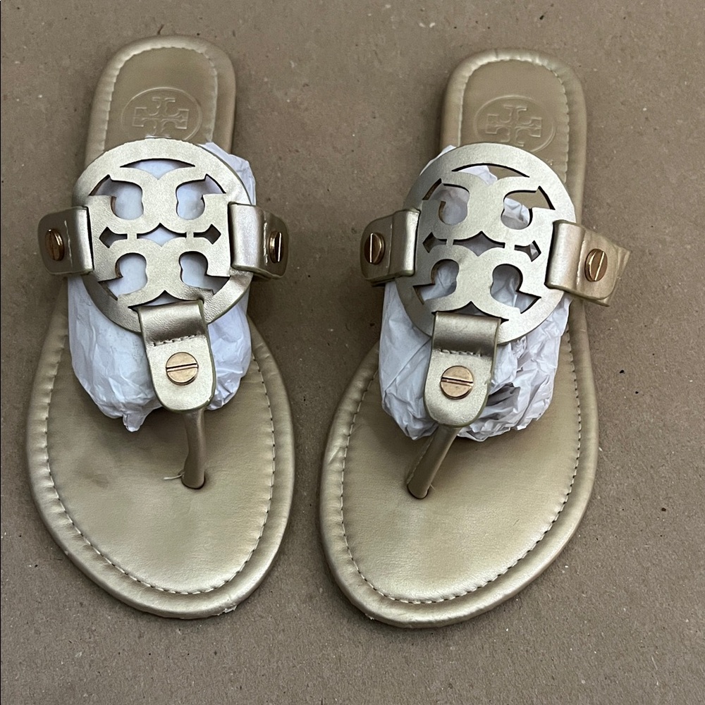Tory Burch Metallic Gold Miller Thong Sandals